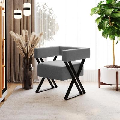 Poltrona Decorativa Estrutura De Ferro Mirela - Linho Cinza Linho Cinza