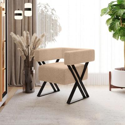 Poltrona Decorativa Estrutura De Ferro Mirela - Boucle Bege Boucle Bege
