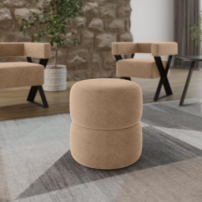 Puff Decoativo Estofado Redondo Para Sala E Quarto Paris - Boucle Bege Boucle Bege