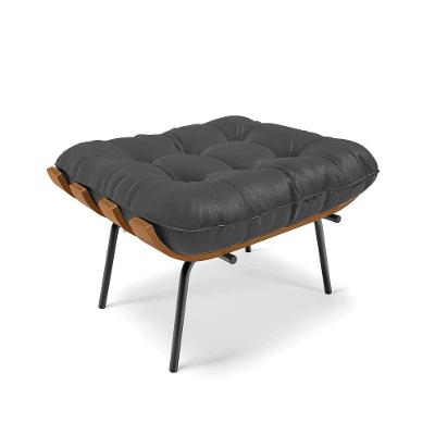 Puff Costela Corino Base Metálica Preto - D'Rossi Cor Preto