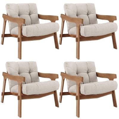 Kit 04 Poltronas Decorativa Fixa Para Sala Living Ikary L02 Canela Linho Cru - Lyam Decor