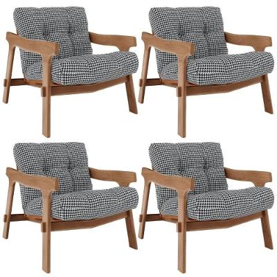 Kit 04 Poltronas Decorativa Fixa Para Sala Living Ikary L02 Canela Pied Poule - Lyam Decor