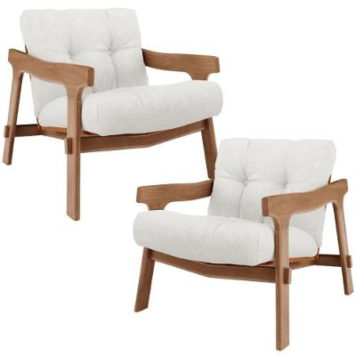 Kit 02 Poltronas Decorativa Fixa Para Sala Living Ikary L02 Canela Prime Bouclê Branco - Lyam Decor