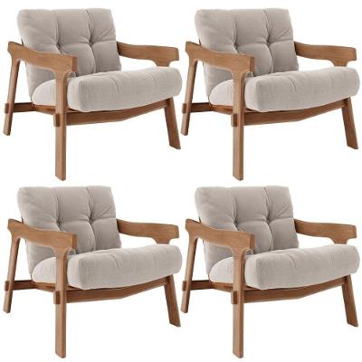 Kit 04 Poltronas Decorativa Fixa Para Sala Living Ikary L02 Canela Prime Bouclê Bege Escuro - Lyam Decor