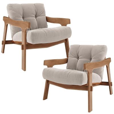 Kit 02 Poltronas Decorativa Fixa Para Sala Living Ikary L02 Canela Prime Bouclê Bege Escuro - Lyam Decor