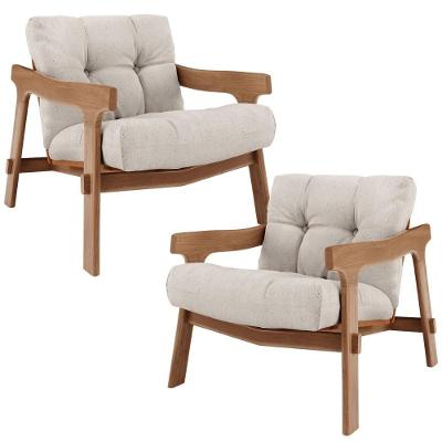 Kit 02 Poltronas Decorativa Fixa Para Sala Living Ikary L02 Canela Linho Cru - Lyam Decor