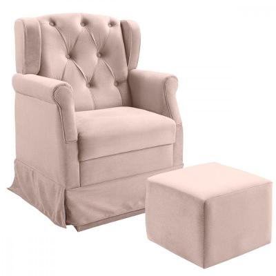 Poltrona De Amamentação Balanço Ternura Puff Veludo Rosê Rose
