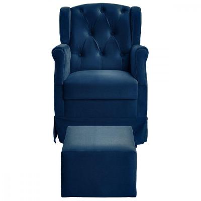 Poltrona De Amamentação Balanço Ternura Puff Veludo Azul Azul