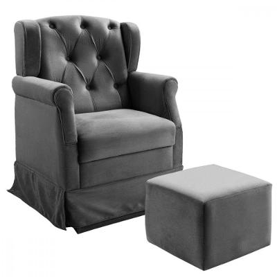 Poltrona De Amamentação Balanço Ternura Puff Suede Chumbo Chumbo