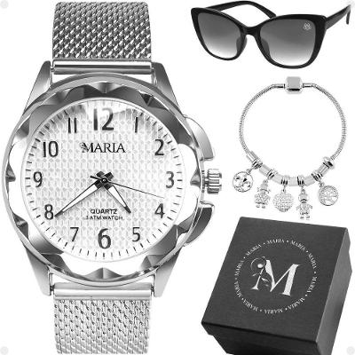 Relogio Feminino Prova Dagua + Pulseira + Caixa Strass Ajustavel Protecao Uv Moda Social Silicone