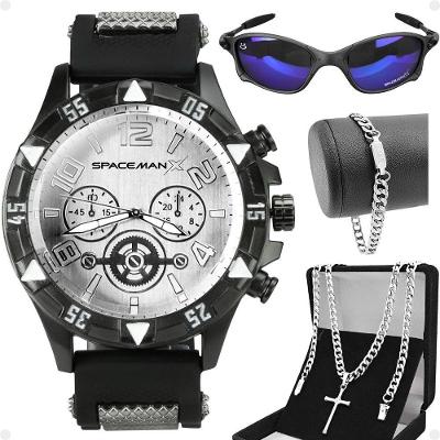 Relógio Aço Inox Masculino + Cordão + Pulseira + Oculos Sol Presente Qualidade Premium Proteção Uv