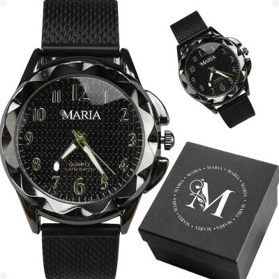 Relogio Feminino Silicone Preto Aço Inox Prova Dagua + Caixa Strass Original Moda Ajustavel Social