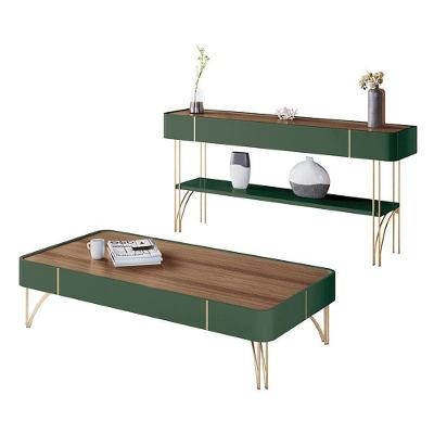 Aparador Vivant E Mesa De Centro Cadenza Verde Pistache Castanho - Hb Móveis