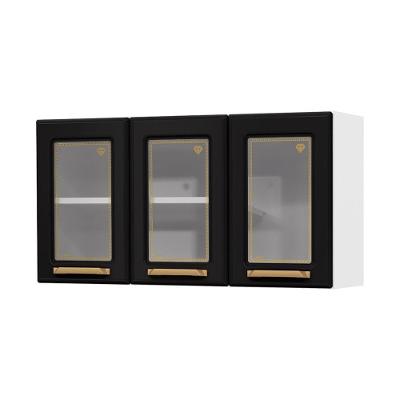 Armário De Cozinha Aéreo De Aço 3 Portas Com Vidro 105cm Multimóveis Cr20359 Branco-preto