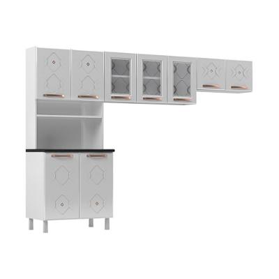 Armário De Cozinha Compacta Aço 3 Peças Com Vidros Multimóveis Cr20350 Branco