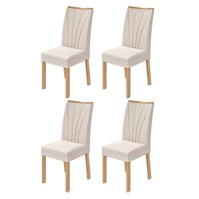 Cadeira Para Mesa De Jantar Apogeu Kit 04 Peças Linho Rinzai Bege Amêndoa Clean - Lopas