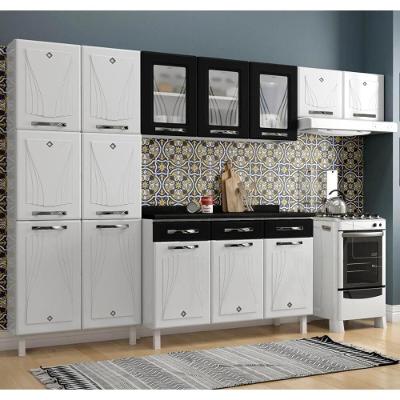 Cozinha Completa Modulada De Aço 4 Peças Com Vidros E Balcão Multimóveis Cr20356 Branco-preto