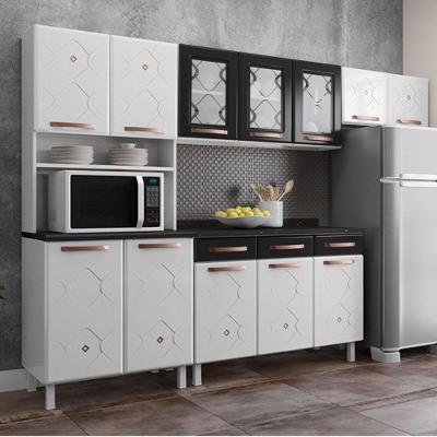 Cozinha Completa Modulada De Aço 4 Peças Com Vidros E Balcão Multimóveis Cr20353 Branco-preto