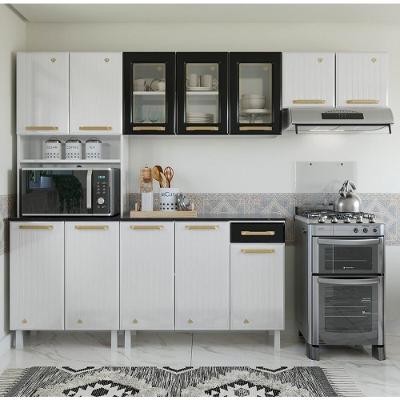 Cozinha Completa De Aço 4 Peças Armário Para Forno-micro E Balcão Multimóveis Cr20371 Branco-preto