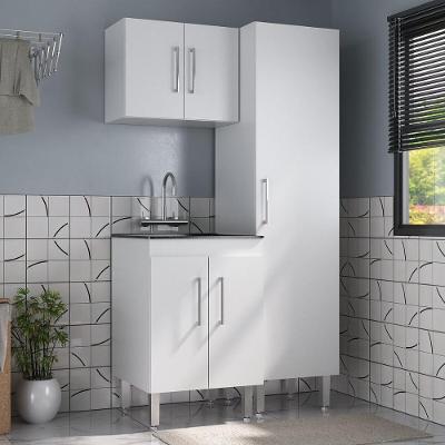 Conjunto Armários De Lavanderia Com Gabinete E Tanque 45l Multimóveis Cr30041 Branco-preto