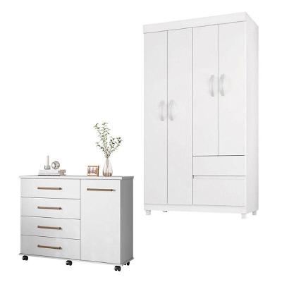 Cômoda Flora E Guarda Roupa Solteiro Lótus Branco Flex - Demóbile