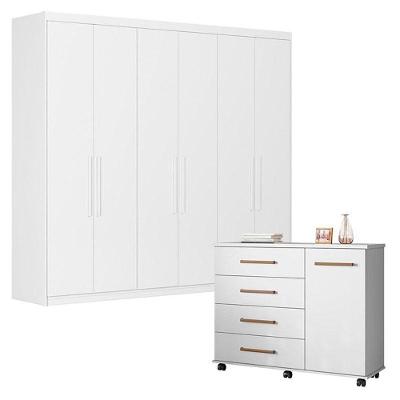 Cômoda Flora E Guarda Roupa Casal Venice 62480 Branco Brilho - Demóbile