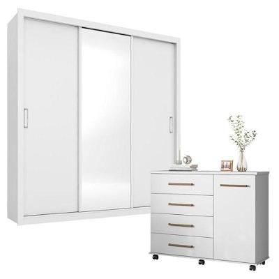 Cômoda Flora E Guarda Roupa Casal Residence Branco - Demóbile