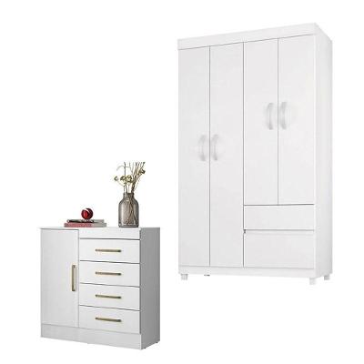 Cômoda Montevidéu E Guarda Roupa Solteiro Lótus Branco Flex - Demóbile
