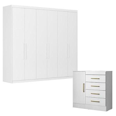 Cômoda Montevideu E Guarda Roupa Casal Venice 62480 Branco Brilho - Demóbile