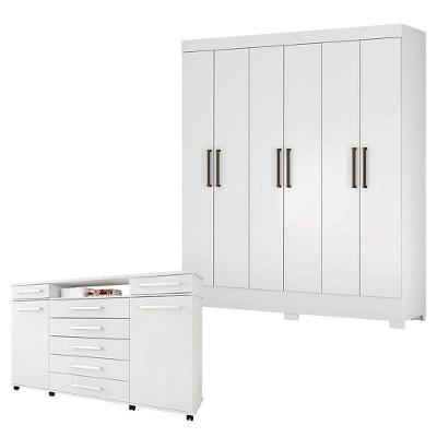 Cômoda London E Guarda Roupa Casal Verso Branco - Demóbile