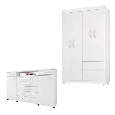 Cômoda London E Guarda Roupa Solteiro Lótus Branco Flex - Demóbile