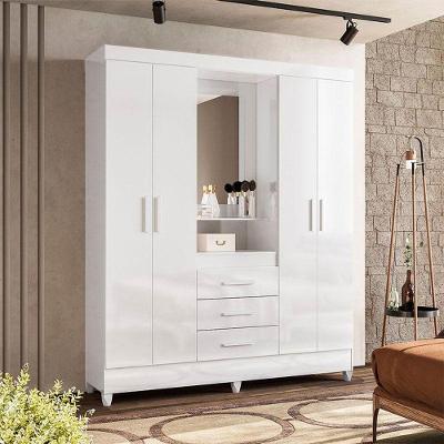 Guarda Roupa Casal Ambiente Capelinha Capri 4 Portas Branco Flex Com Espelho - Moval