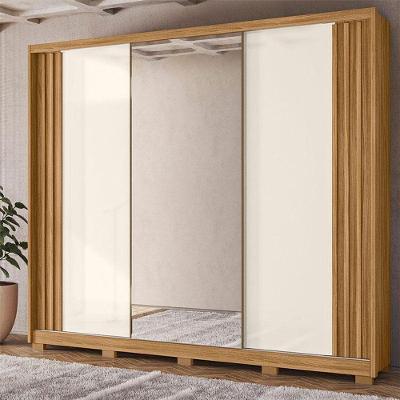 Guarda Roupa Casal Ambiente Arizona 3 Portas Freijó Off White Com Espelho - Moval
