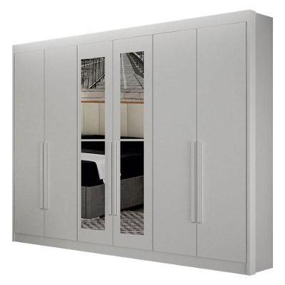 Guarda Roupa 6 Portas Diamante Gold Com Espelho Branco - Leifer Móveis