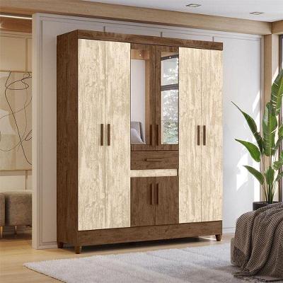 Guarda Roupa Casal Ambiente Portugal 8 Portas Castanho Wood Avelã Wood Com Espelho - Moval