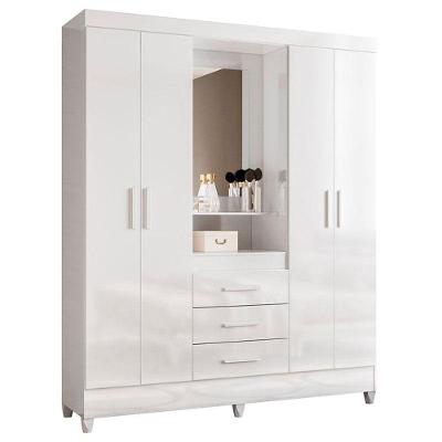 Guarda Roupa Casal Capelinha Capri 4 Portas Branco Flex Com Espelho - Moval