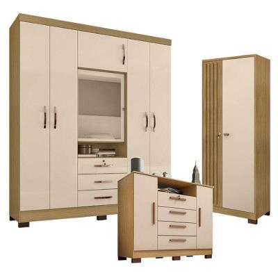 Guarda Roupa Casal Imperial E Cômoda Madri Com Armário Multiuso Versatile Carvalho Americano Off White - Incorplac