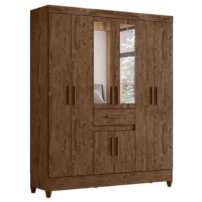 Guarda Roupa Casal Portugal 8 Portas Castanho Wood Com Espelho - Moval