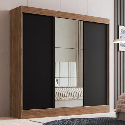 Guarda-roupas Casal Com Espelhos Flex Multimóveis Cr35265 Castanho-preto