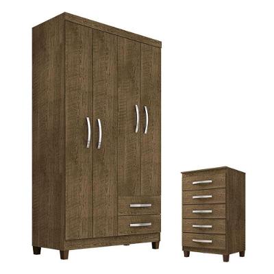 Guarda Roupa Solteiro Modena 4 Portas E Cômoda Gaveteira Cannes Malbec - Incorplac