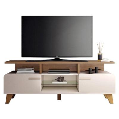 Rack Bancada Para Sala Essenza 1.6 Off White Castanho - Hb Móveis