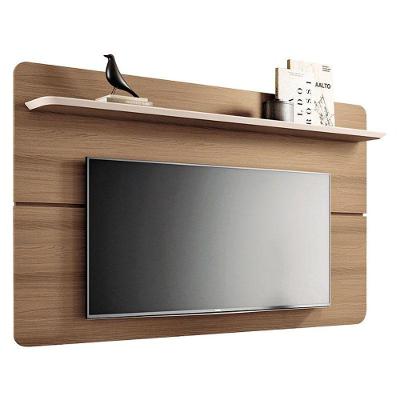 Painel Para Tv Suspenso Curv 1.8 Castanho Off White - Hb Móveis