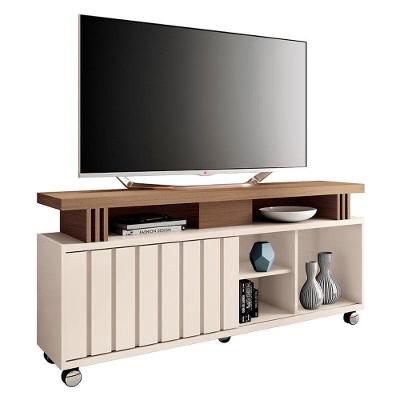 Rack Bancada Para Sala Rivera 1.3 Off White Castanho - Hb Móveis