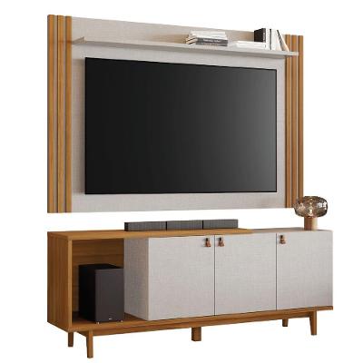 Rack Bancada Suíça Com Painel Ripado Sul Para Tv's Até 65 Polegadas Madeirado / Off White Notável
