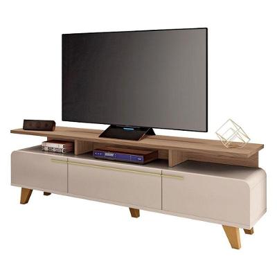 Rack Bancada Para Sala Essenza 2.0 Off White Castanho - Hb Móveis