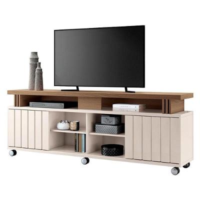 Rack Bancada Para Sala Rivera 1.8 Off White Castanho - Hb Móveis