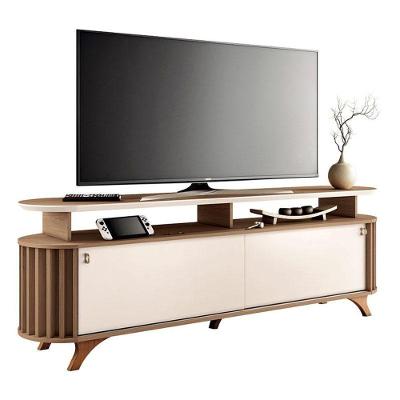 Rack Bancada Para Sala Alba Castanho Off White - Hb Móveis