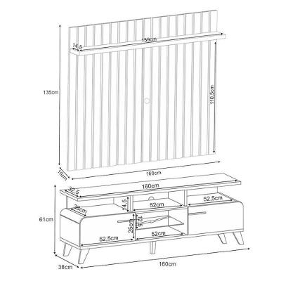 Rack Bancada Essenza E Painel Link 1.6 Off White Castanho - Hb Móveis