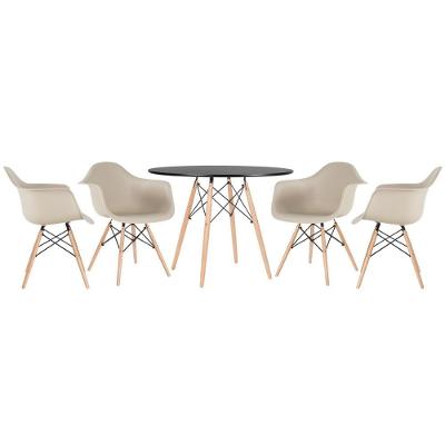 Kit - Mesa Eames 100 Cm + 4 Cadeiras Eames Daw Mesa Preto Com Cadeiras Nude Mesa Preto Com Cadeiras Nude