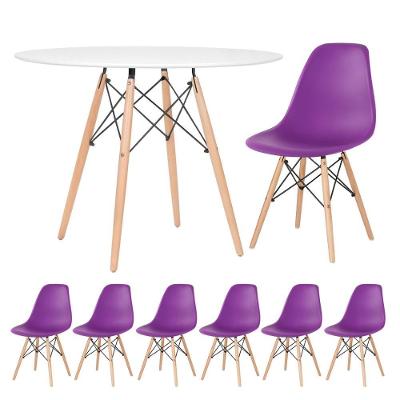 Kit - Mesa Eames 100 Cm Branco + 6 Cadeiras Eames Dsw Roxo Mesa Branco Com Cadeiras Roxo
